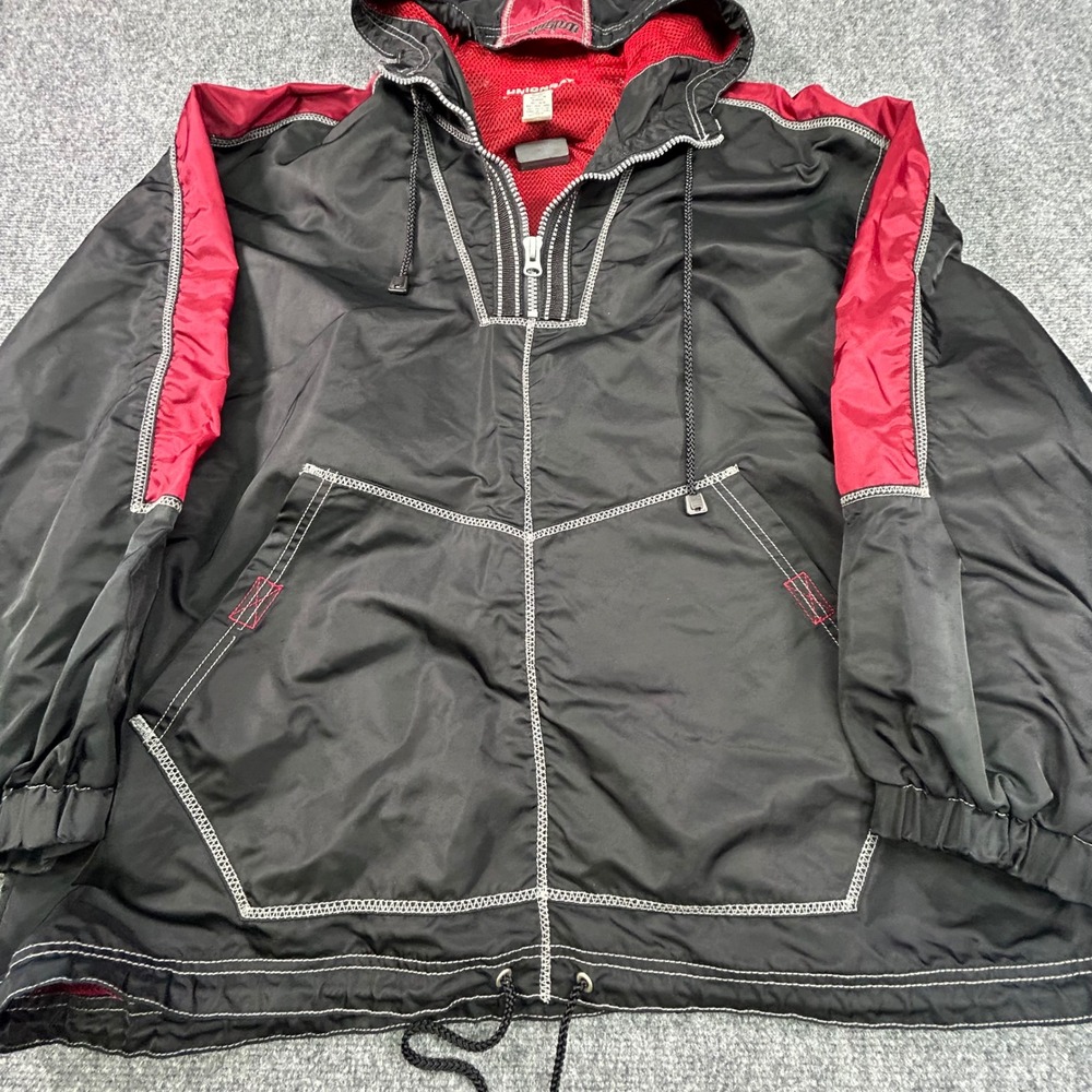 Unionbay Mens XL Vintage Windbreaker Jacket Black Red Contrast Stitch Anorak - Picture 4 of 7